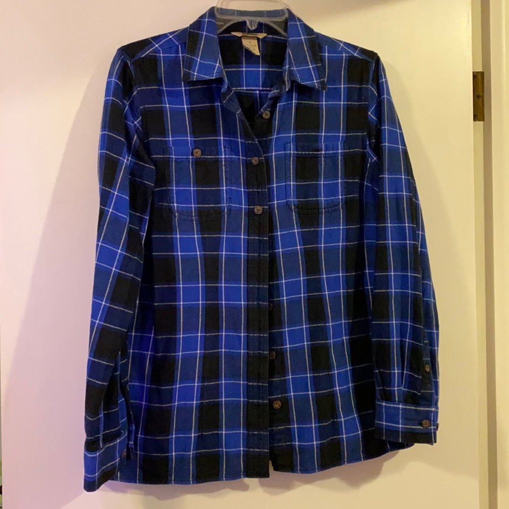 Blue and black flannel Duluth Trading Company